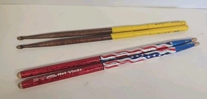 VINTAGE HOT-STICKS SOLID HICKORY DRUM STICKS Patriotic 5B MADE IN USA + Bonus - Picture 1 of 4