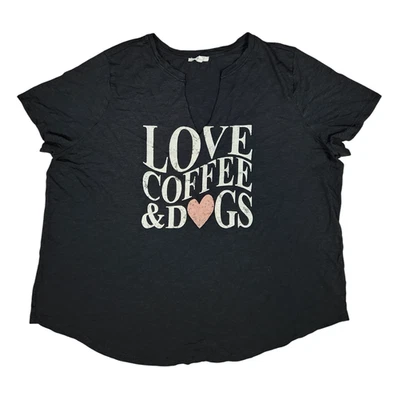 Maurices Black Cut-out Love Coffee & Dogs Graphic SS T-Shirt - Women's 2X - Image 1 of 4