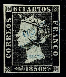 Edifil 1 usado 1850 Isabell II sello de España Spain Lujo (3) - Imagen 1 de 1