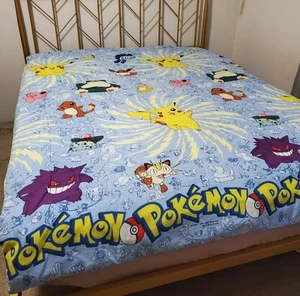 Vintage 90s Pokemon Full Comforter Blanket Pikachu Charmander Snorlax Gengar - Picture 1 of 23