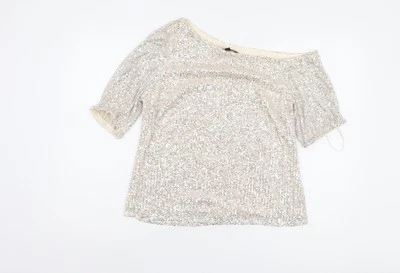 Lipsy Women's Silver Sequin Off-Shoulder Blouse Size 10 - Image 1 of 4