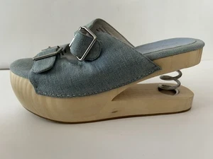 Jeffrey Campbell Women’s Denim Spring Heeled Buckle Sandals Size 8.5 - Picture 1 of 8