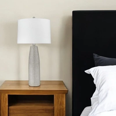 33" Light Gray Ceramic Table Lamp With White Drum Shade - Image 1 of 4