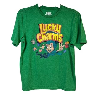 Lucky Charms TShirt Green Short Sleeve Leprechaun Spellout Y2k Graphic Tee Retro - Picture 1 of 4