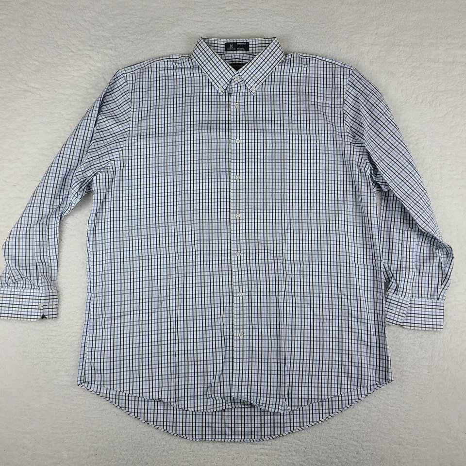 Camisa masculina Nordstrom 17.5 34 azul sem rugas ajuste tradicional botão para cima - Imagem 1 de 4