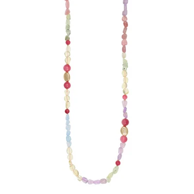 Collana lunga Nivy argento 925 dorato, quarzo fragola e sassi multicolor CARP... - Immagine 1 di 2