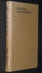 Lincoln Middlesex Co MA Massachusetts Vital Records genealogy birth death marria - Picture 1 of 1