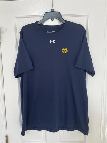 Notre Dame Fighting Irish T-Shirt Mens Large Navy Blue Short Sleeve Under Armour Cover