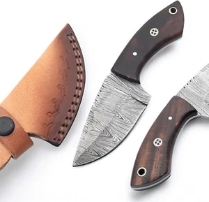 Hunting Knife with Leather Sheath 6-inches Full-tang Fixed Blade Damascus Knife - Picture 1 of 9