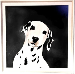 Large Black & White Dalmatian Dog Painting With White Wood Frame Home Wall Decor - Picture 1 of 2