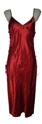 Vtg Y2K Victoria's Secret Sz M Womens Red Satin Lace Up Coquette Slip Maxi Dress Foto 1 de 4