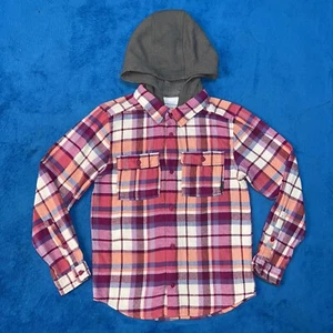 Columbia Button Shirt With Hoodie, Flannel, Kids Medium 8/10 FAST SHIPPING - Picture 1 of 11