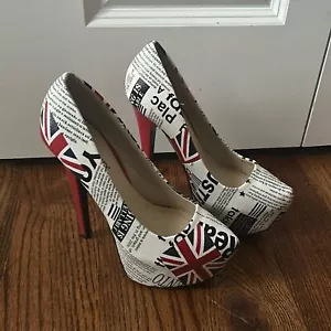 Bumper Union Jack British Flag Platform 6” Stiletto Ultra High Heels size 7 NWOT - Picture 1 of 6