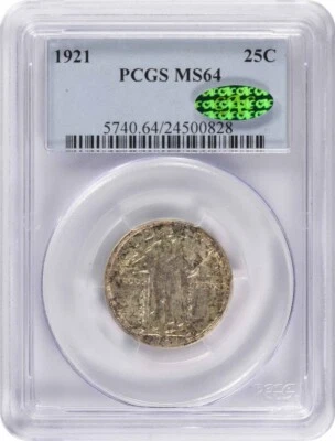 1921 Standing Liberty Silver Quarter MS64 PCGS (CAC) - Image 1 of 4