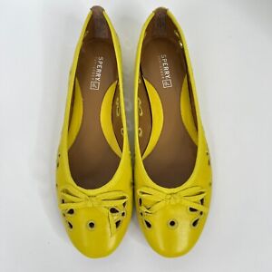Sperry Luna Yellow Leather Floral Cutout Slip on Ballet Flats Size 10