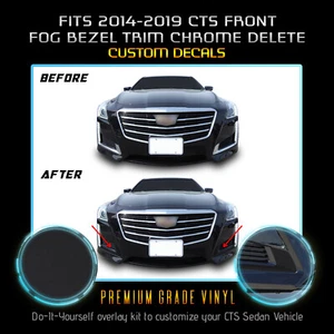 Fit 14-19 CTS Fog Light Bezel Trim Chrome Delete Blackout Vinyl Kit Matte Black - Picture 1 of 4