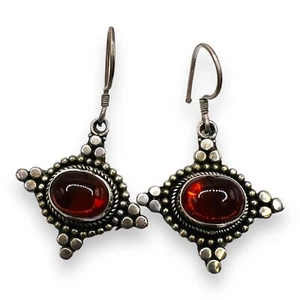 Bali Vintage Silver Baltic Amber Drop Dangle Hook Earrings LA5758 - Picture 1 of 8