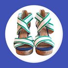 Charming Charlie Navy And Green Cork Wedges With Elastic Straps 4" Heel Size 7M