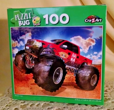 MONSTER TRUCK PUZZLE NEW PUZZLEBUG 100 PC #2000 CRA-Z-ART 2024 SEALED RED TRUCK. - Image 1 of 4