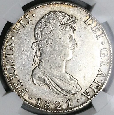 1821-Mo NGC AU 58 Mexico 8 Reales Ferdinand VII Pillars Coin POP 5/5 (24103004C) - Image 1 of 4