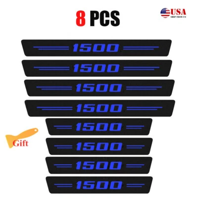 8X For Chevy Silverado 1500 Carbon Fiber Blue Threshold Door Sill Cover Scuff Y6 - Image 1 of 4