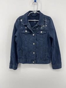 Gap Jean Jacket Girls Kids Size Medium Blue Denim Cat Star Peace Fast Shipping - Picture 1 of 3