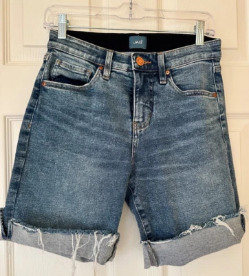 Pantalones Cortos de Jean Jag con Puños Denim Envejecido Azul Lavado Mediano Para Mujer Talla 4 Foto 1 de 4