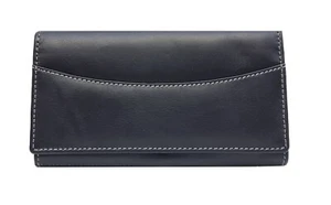 Große Damen Leder Geldtasche mit Druckknopf Hartgeldfach schwarz - Picture 1 of 3