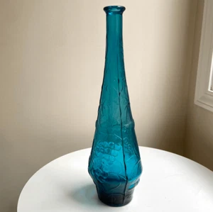 Vintage Empoli Aqua Blue Italian Art Glass Genie Bottle – Grape & Cherry Motif - Picture 1 of 10