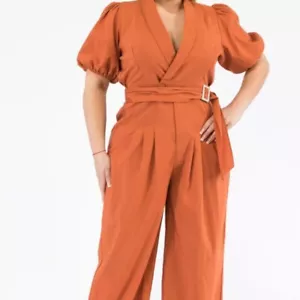 Plus Size Rust Colored Short Sleeve Surplice Jeweled Tie Wide Leg Jumpsu… - Picture 1 of 3
