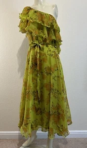 #4 NWT! ASOS Women's Floral Lime Green Georgette One Shoulder Dress, Sz: 10 - Picture 1 of 5