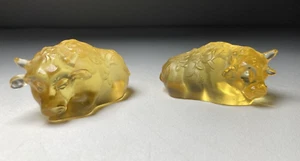 Vintage Studio Art Glass Liuli New Work Shop Chinese Yellow Bull Pair Sculptures - Picture 1 of 18