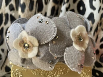 Tarina Tarantino Kyoto Carnival HUGE Felt Gray Flower Swarovski Bangle Bracelet - Image 1 of 4
