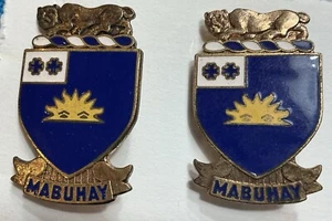 PAIR OF WWII 63rd Infantry Regimen” Mabuhay”Unit Crest Pins - Picture 1 of 2