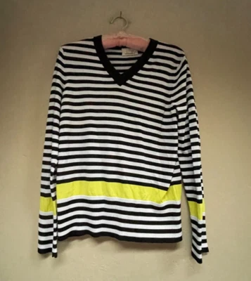 EP Pro Womens V-Neck Striped Ribbed Long Sleeve Golf Sweater Medium Black/White - Image 1 of 4