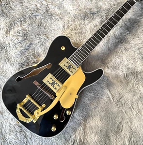 Nueva Guitarra Eléctrica Semi Hueca Negra TL Diapasón Negro Amarillo Crema Golpeador - Imagen 1 de 7