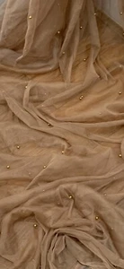 Antique Gold Pearl Beaded Tulle Fabric 45'' PRICE PER METER - Picture 1 of 2