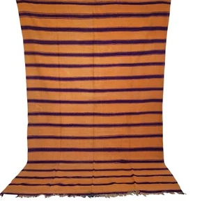Vintage Handarbeit Marokkanischer Teppich Orange Wolle Blau Streifen Berber Tribal Carpet 9x6 - Bild 1 von 24