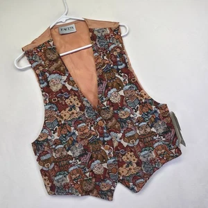 FACETS by Mirrors Vest Womens L Holiday Christmas Funky Animals Tapestry NEW VTG - Picture 1 of 12