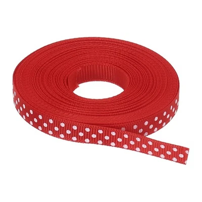 Grosgrain Ribbon 25 Yards 3/8 Inch Dark Red White Dots, Bow Decoration Craft DIY - Image 1 of 4
