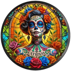 2024 Mexico Libertad Dia de los Muertos Stained Glass 1 oz Silver Colorized Coin - Picture 1 of 6