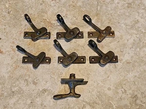 Set of 7 Nice Antique Solid Brass Loop Casement Fasteners Locks - No Strikes - Picture 1 of 12