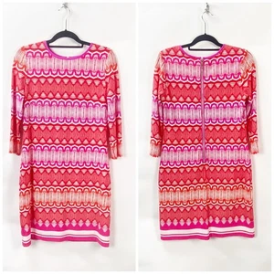 Eliza J 8 Womens Pink Geometric 3/4 Sleeve Round Neck Knee Length Shift Dress - Picture 1 of 6