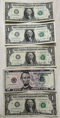 (5) Star Notes - Circulated Modern STAR serial Numbers  $5, And (4) $1 Notes - Image 1 of 4