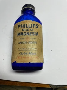 Vintage Phillips Milk Of Magnesia Papieretikett Kobaltblau Flasche - Bild 1 von 5