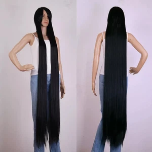 60" schwarz extra lang Cosplay Perücke Cosplay Party Kostüm Anime Haar volle Perücke 150cm - Bild 1 von 4