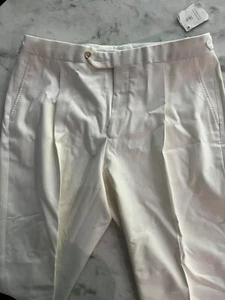 $1,895 MSRP Brunello Cucinelli Ivory Cashmere & Cotton Blend Pleated Pants Size - Picture 1 of 12