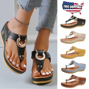 Mittelhohe orthopädische Damen-Sandalen Freizeitschuhe Flip-Flops rutschfeste Hausschuhe US - Bild 1 von 16