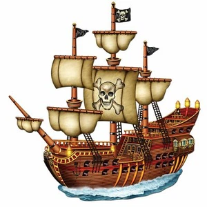 LARGE JOINTED PIRATE SHIP CARD CUTOUT (78CM) PIRATE PARTY DECORATION - Picture 1 of 1