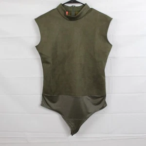 Spanx Bodysuit Womens Extra Large Faux Suede Mock Neck Olive Green Business Work - Picture 1 of 8